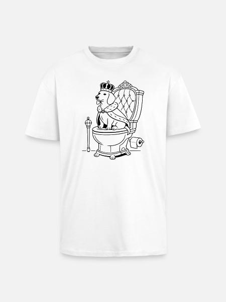 Dachshund Throne Toilet Line Art - Unisex Oversized Heavyweight T-shirt - white