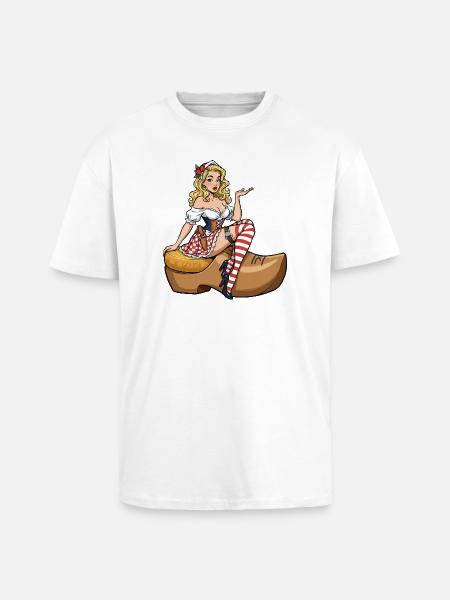 Holland pin-up in clog - Unisex Oversized Heavyweight T-shirt - white