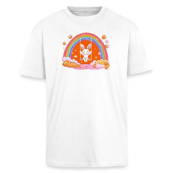 Kuschelbunny Regenbogen Schaukel - Oversized Heavyweight Unisex T-Shirt - Weiß - Vorne - Alina (178cm) & Michal (187cm)