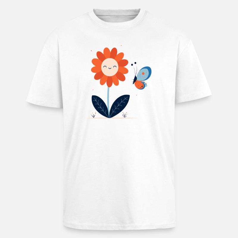 lachende Blume mit Schmetterling - Oversized Heavyweight Unisex T-Shirt - Weiß