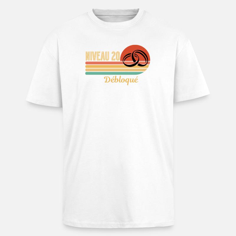 Niveau 20 débloqué design rétro graphique - T-shirt unisexe oversize épais - blanc