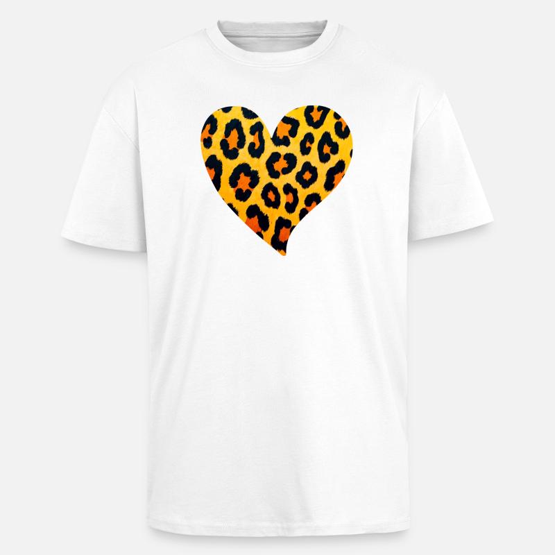 Leopard Heart Pattern - Unisex Oversized Heavyweight T-shirt - white