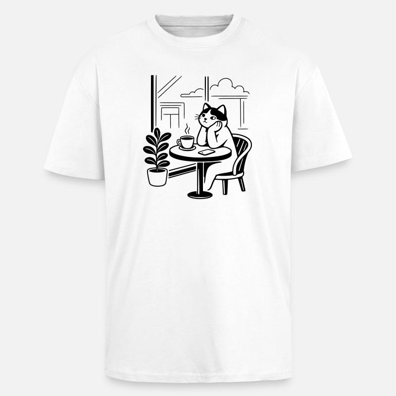 Thoughtful Cat Cafe - Unisex Oversized Heavyweight T-shirt - white