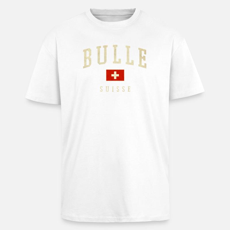 Bulle Schweiz Design - Varsity Stil - Oversized Heavyweight Unisex T-Shirt - Weiß