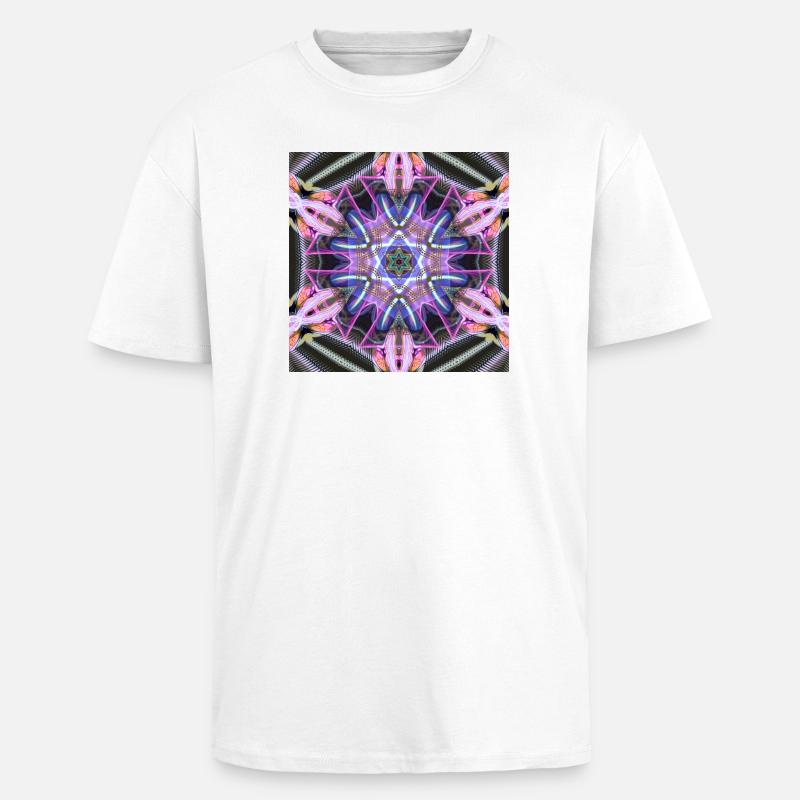 Psychedelic Neon Mandala Pattern - Unisex Oversized Heavyweight T-shirt - white