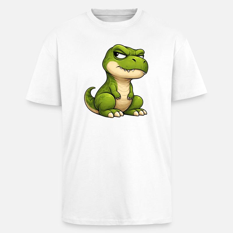 Grumpy T-Rex Cartoon Skeptical Look - Unisex Oversized Heavyweight T-shirt - white