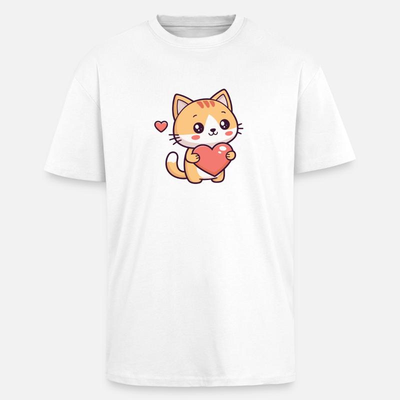 Süße Katze hält ein Herz - Oversized Heavyweight Unisex T-Shirt - Weiß