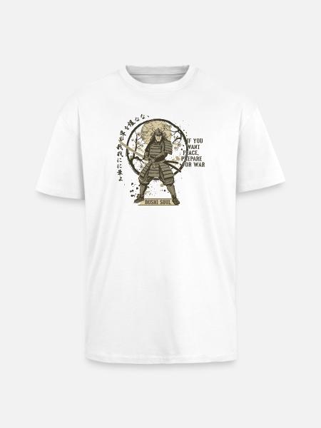 Bushi Soul Samurai in Blossoms - Unisex Oversized Heavyweight T-shirt - white