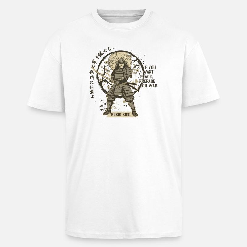 Bushi Seele Samurai in Blüten - Oversized Heavyweight Unisex T-Shirt - Weiß