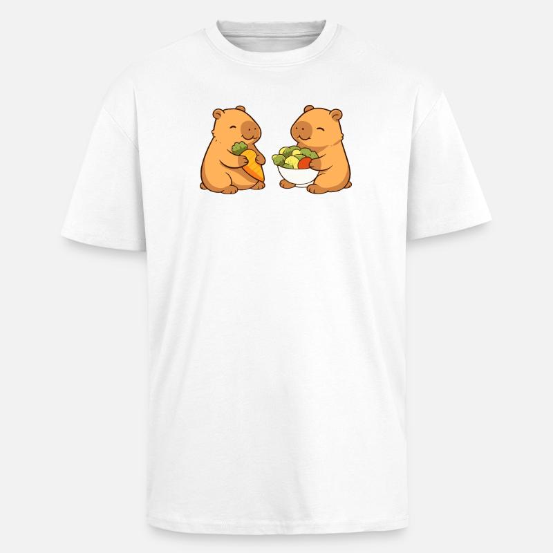 Capybara couple with vegetables – relaxed & cute - Unisex Oversized Heavyweight T-shirt - white