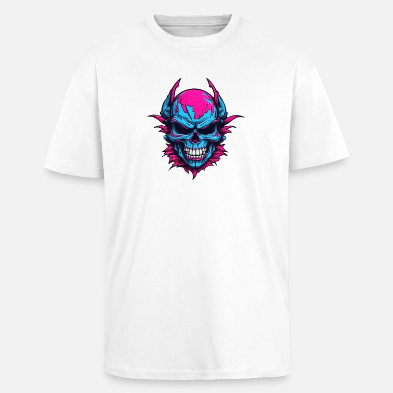 Neon Devil's Skull - Unisex Oversized Heavyweight T-shirt - white