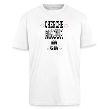 Suche nach Liebe auf einem unbefristeten Vertrag - Oversized Heavyweight Unisex T-Shirt - Weiß - Vorne - Alina (178cm) & Michal (187cm)
