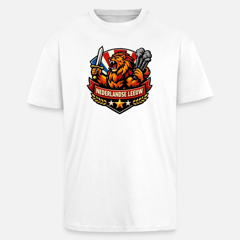 Holländischer Löwe mit Schwert und Rauch - Oversized Heavyweight Unisex T-Shirt - Weiß