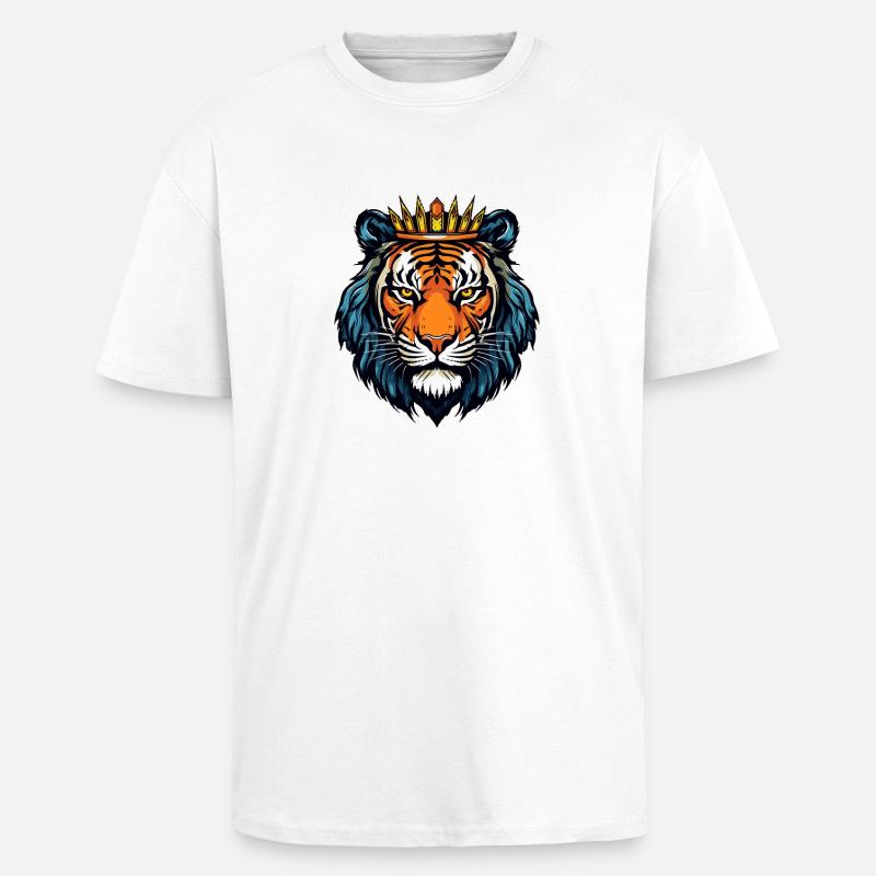 Königlicher Tigerkopf mit Krone - Oversized Heavyweight Unisex T-Shirt - Weiß