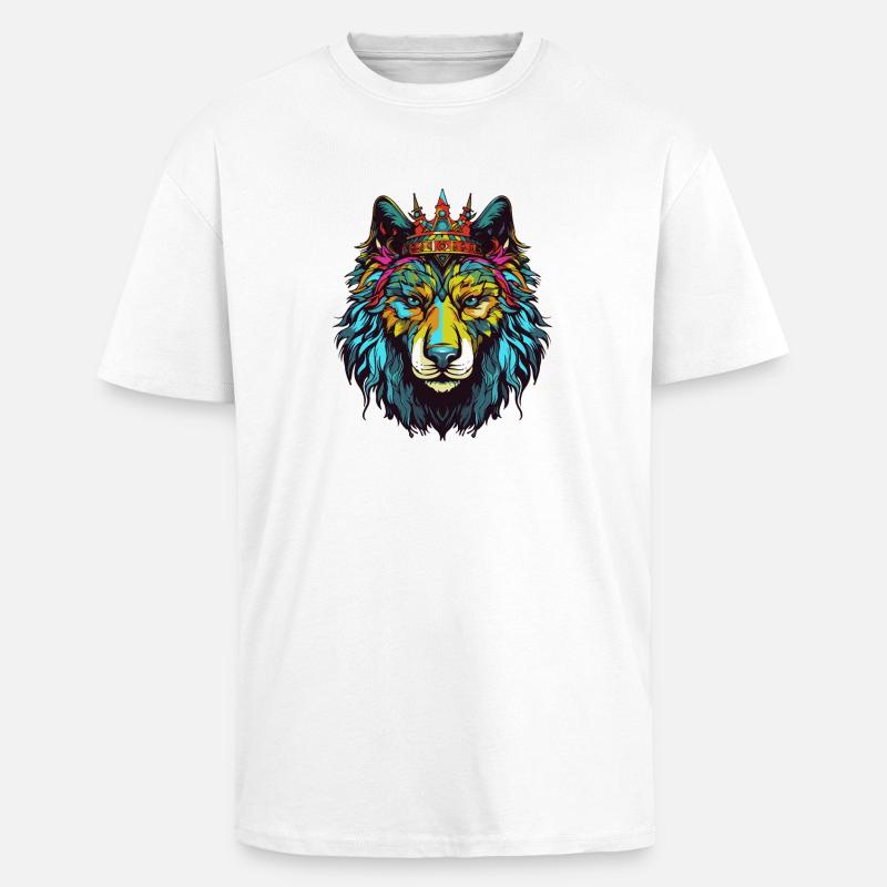 Wolf Comic Krone - Oversized Heavyweight Unisex T-Shirt - Weiß