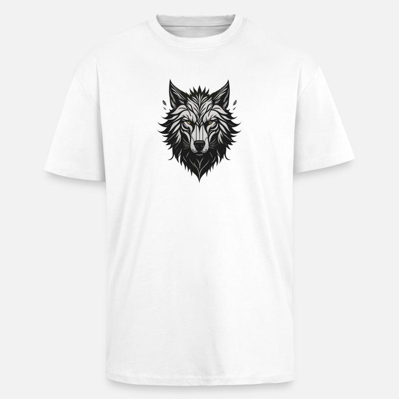 Night Stylized Wolf - Unisex Oversized Heavyweight T-shirt - white