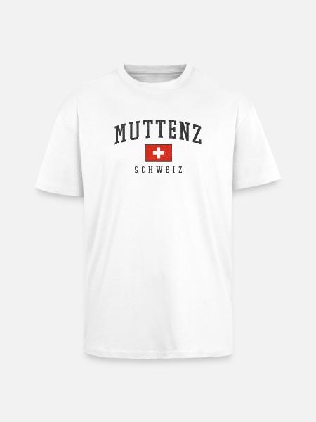 Muttentz Switzerland Flag Emblem - Unisex Oversized Heavyweight T-shirt - white