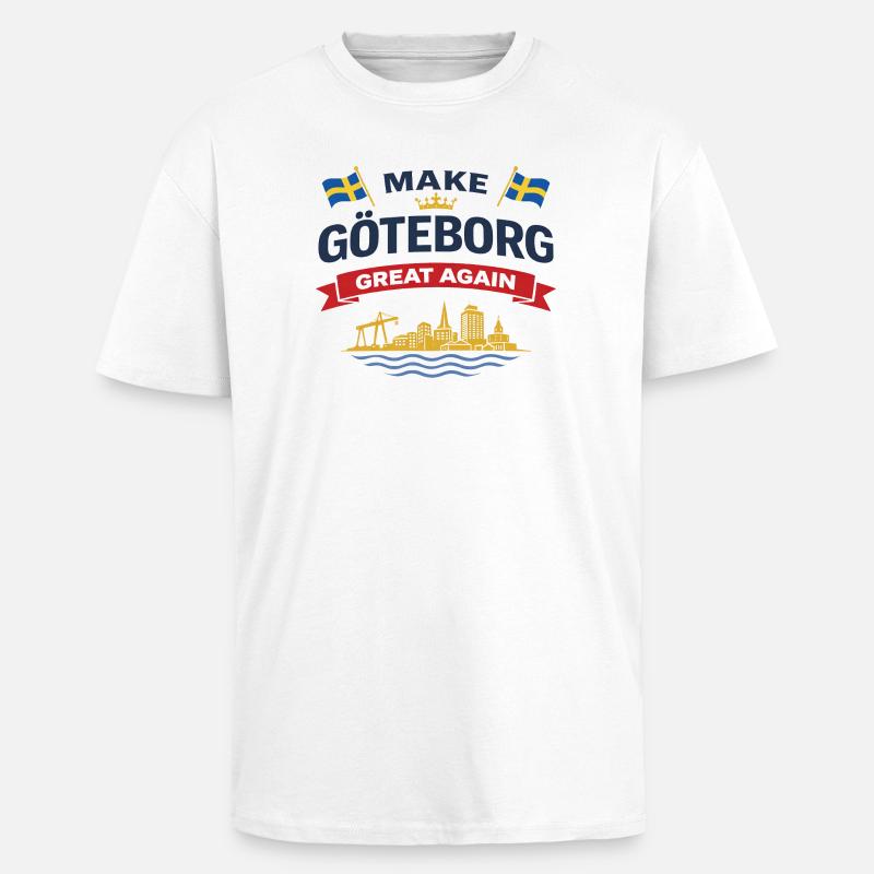 Göteborg-Silhouette mit schwedischen Flaggen - Oversized Heavyweight Unisex T-Shirt - Weiß