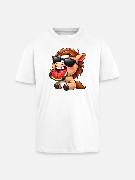 Cheval frais avec melon Cheval d’été - T-shirt unisexe oversize épais - blanc