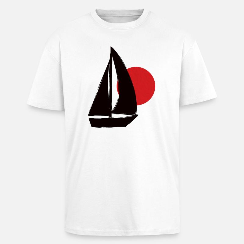 Bateau avant le coucher du soleil - T-shirt unisexe oversize épais - blanc