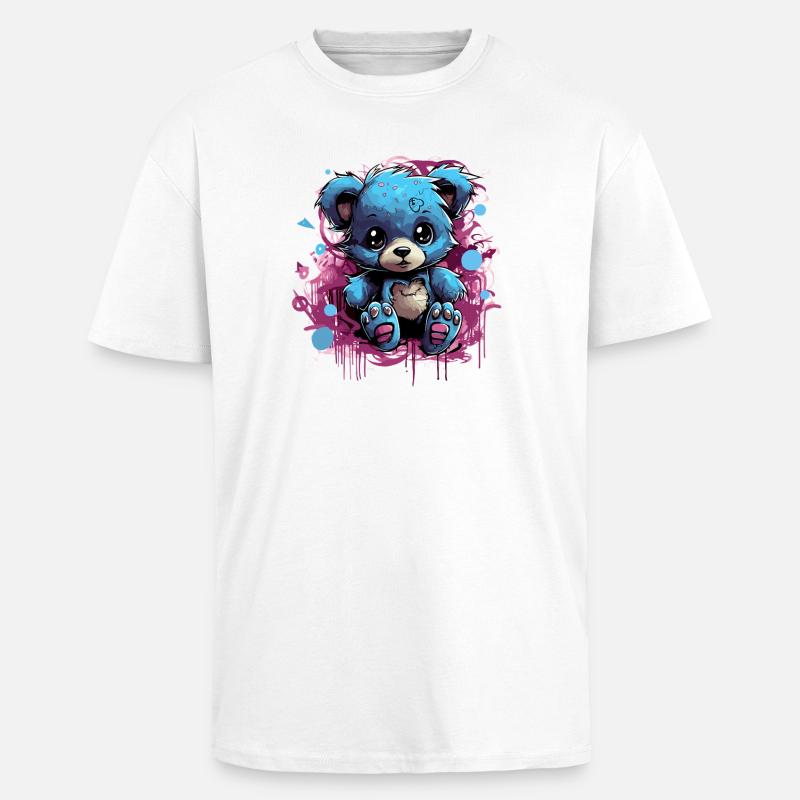 Blue Cuddly Bear Graffiti Pop - Unisex Oversized Heavyweight T-shirt - white