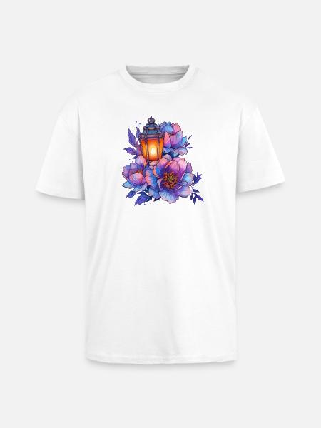 Laternenlicht vor bunten Pfingstrosen - Oversized Heavyweight Unisex T-Shirt - Weiß
