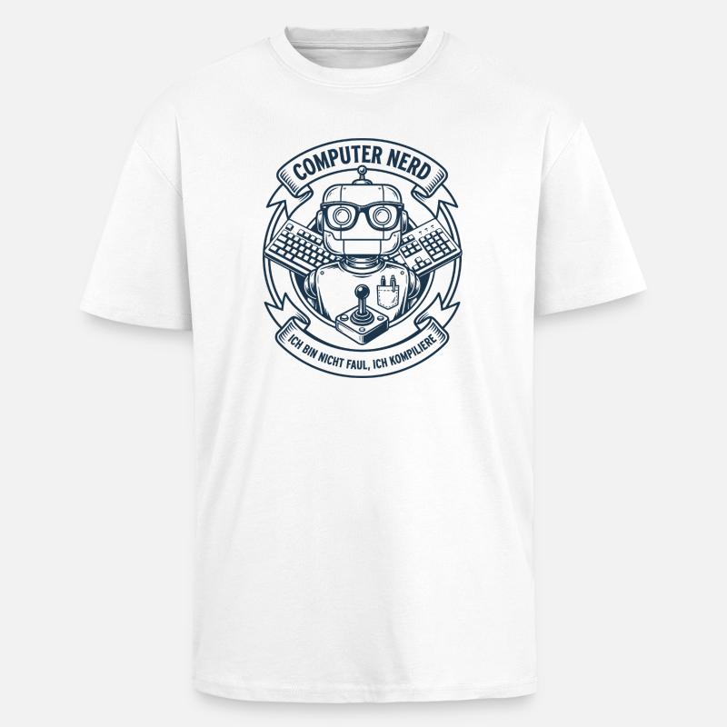 Computer Nerd Robot Logo - Unisex Oversized Heavyweight T-shirt - white