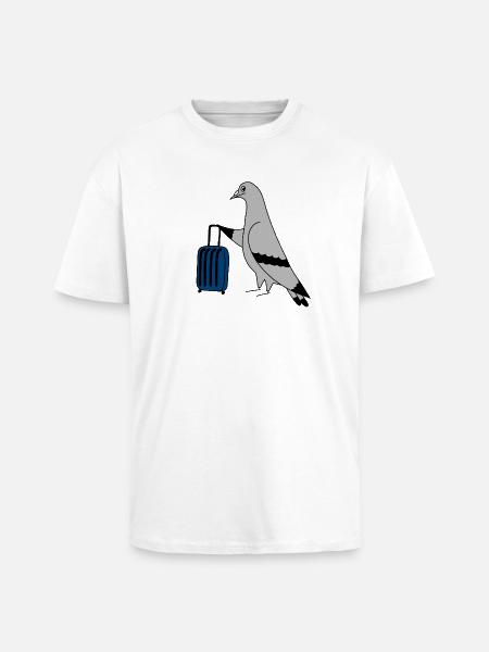 Pigeon with Suitcase – Minimal urban Illustration - Unisex Oversized Heavyweight T-shirt - white