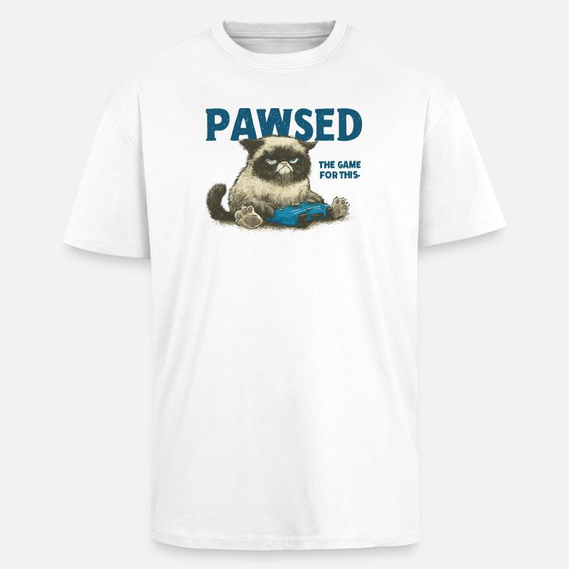 Das Spiel Cat mit Controller PAWSED - Oversized Heavyweight Unisex T-Shirt - Weiß