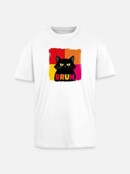 BRUH Cat Neon Portrait - Unisex Oversized Heavyweight T-shirt - white