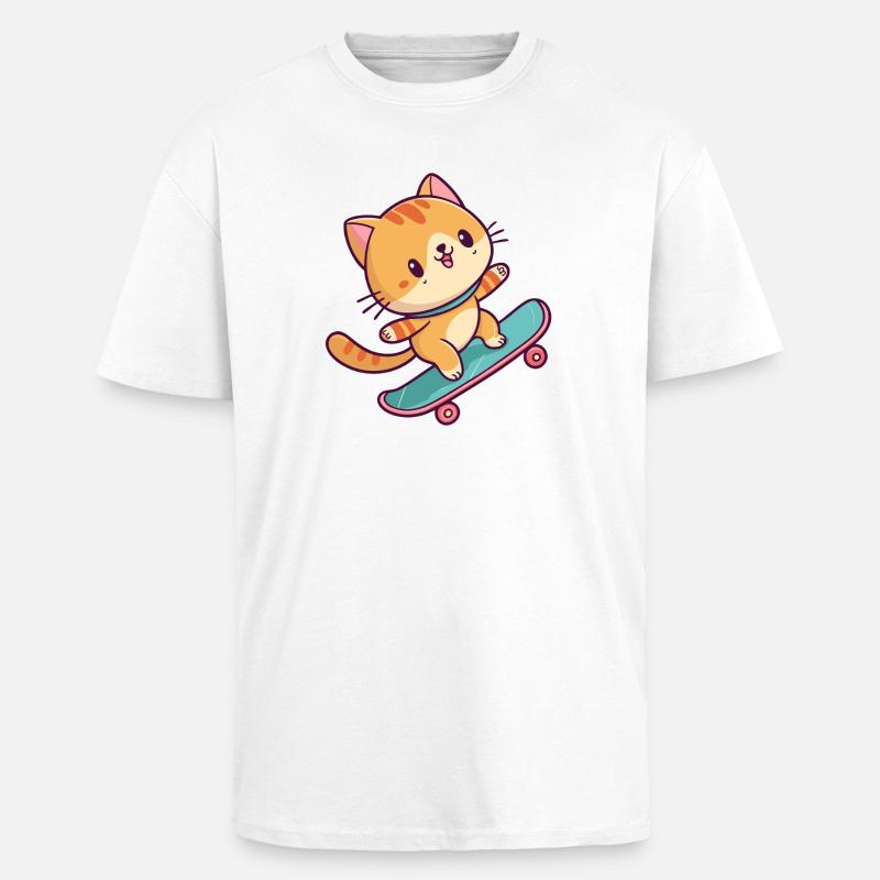 Buntes Skateboard-Kätzchen - Oversized Heavyweight Unisex T-Shirt - Weiß