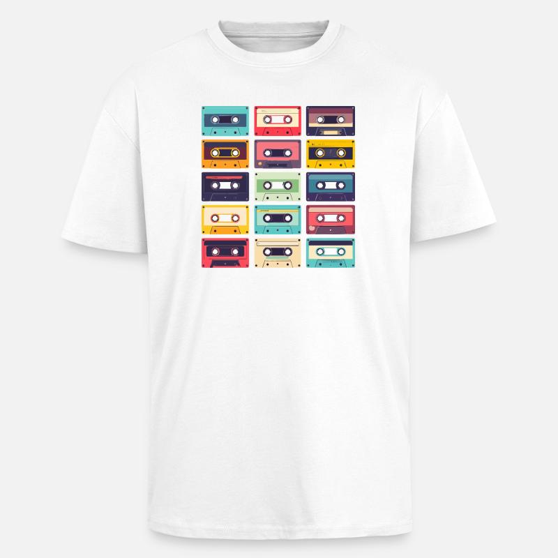 Cassettes Pop Art Pattern - Unisex Oversized Heavyweight T-shirt - white