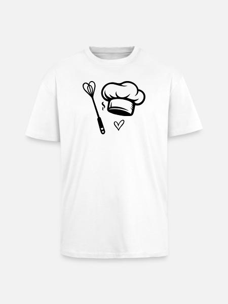 Chef's Hat & Heart Whisk - Cooking with Love - Unisex Oversized Heavyweight T-shirt - white