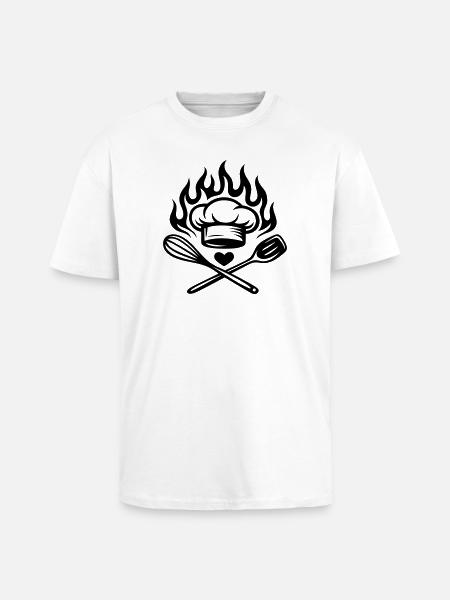 Cooking with heart and flame - Küchenliebe - Unisex Oversized Heavyweight T-shirt - white