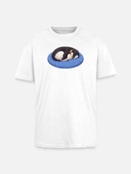 Cute Cartoon Penguin Sleeping Cuddling - Unisex Oversized Heavyweight T-shirt - white
