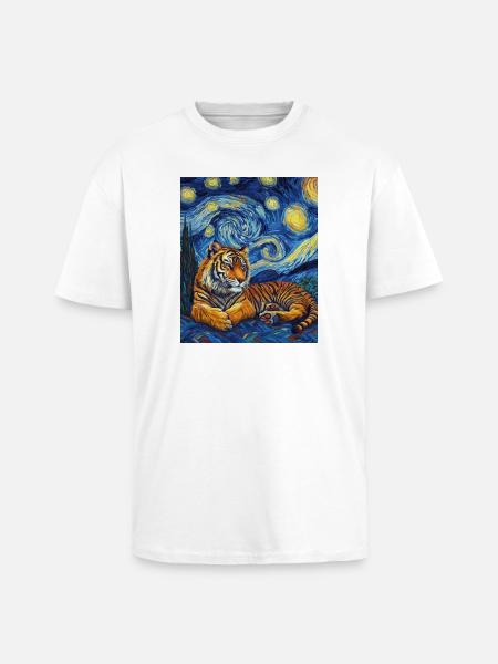 Tiger Van Gogh - Unisex Oversized Heavyweight T-shirt - white