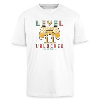 Level 11 freigeschaltet - Oversized Heavyweight Unisex T-Shirt - Weiß - Vorne - Alina (178cm) & Michal (187cm)