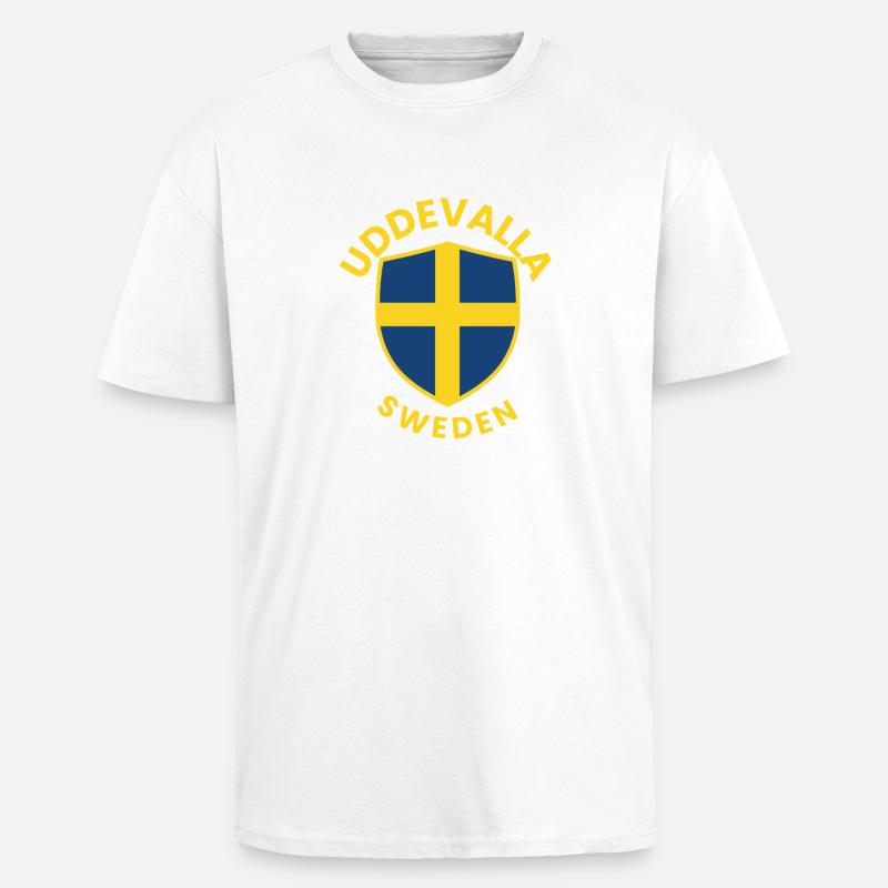 Conception du bouclier Uddevalla Suède - T-shirt unisexe oversize épais - blanc