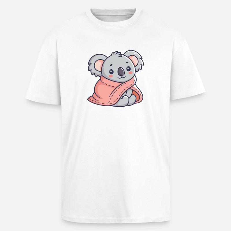Koala cosy dans une écharpe rose - T-shirt unisexe oversize épais - blanc