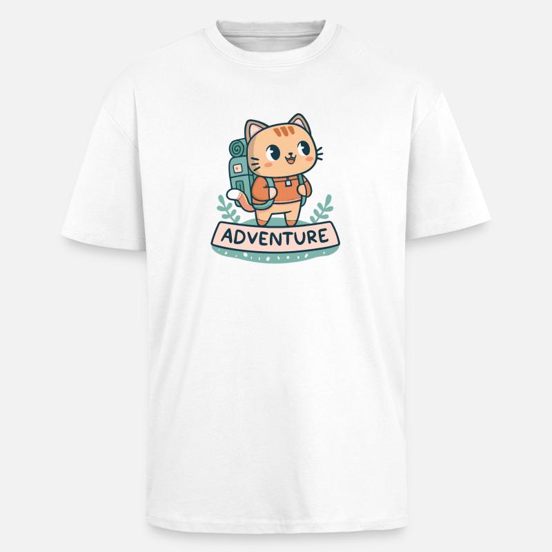 Cat Explorer Backpack - Unisex Oversized Heavyweight T-shirt - white