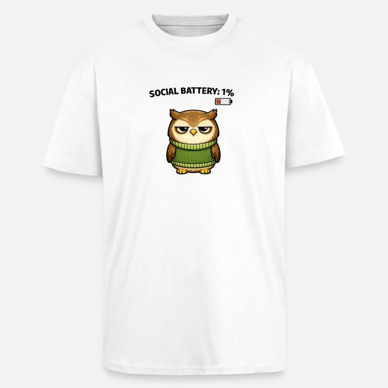 Pull hibou 1 % d’humour de batterie - T-shirt unisexe oversize épais - blanc
