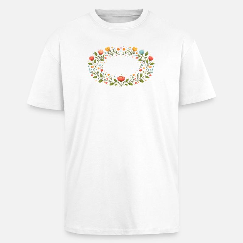 Cadre floral printanier avec fleurs - T-shirt unisexe oversize épais - blanc