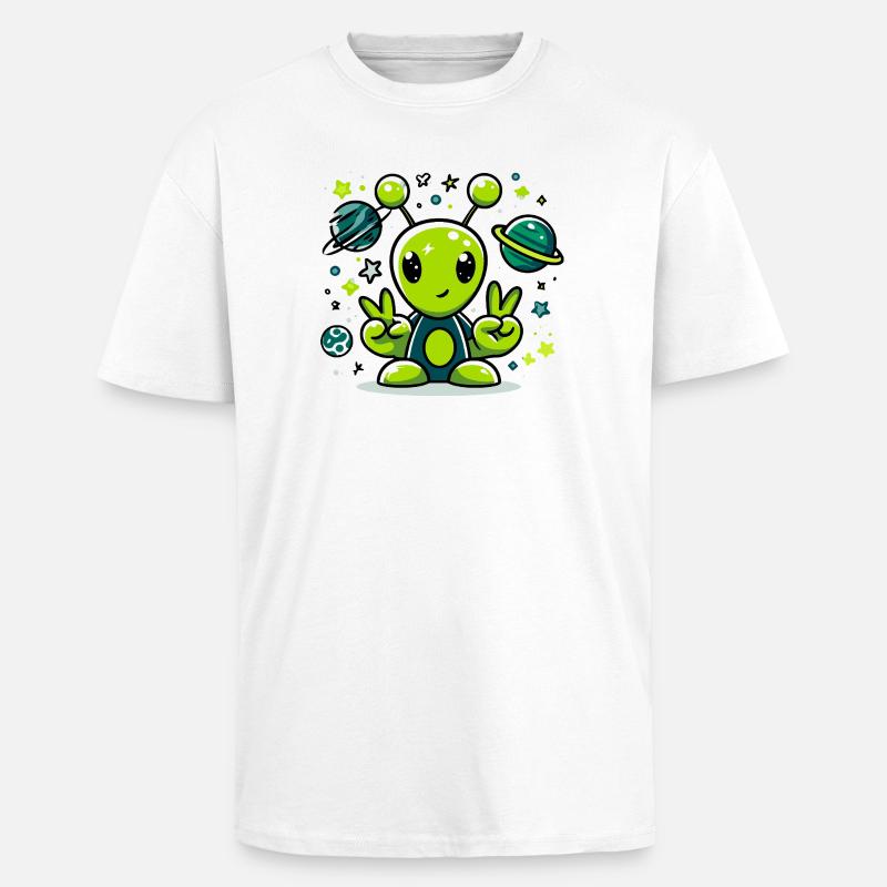 Extraterrestre vert dans l’espace - T-shirt unisexe oversize épais - blanc