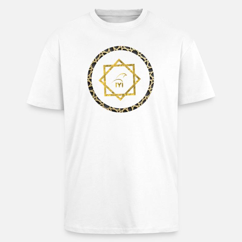 Geometric gold logo with pattern frame - Unisex Oversized Heavyweight T-shirt - white