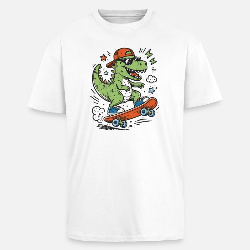 Krokodil auf Skateboard mit Cap - Oversized Heavyweight Unisex T-Shirt - Weiß