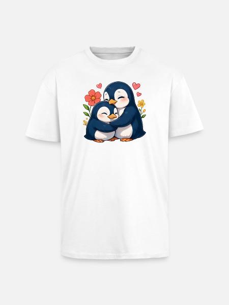 Kuschel-Pinguine im Blumenmeer - Oversized Heavyweight Unisex T-Shirt - Weiß