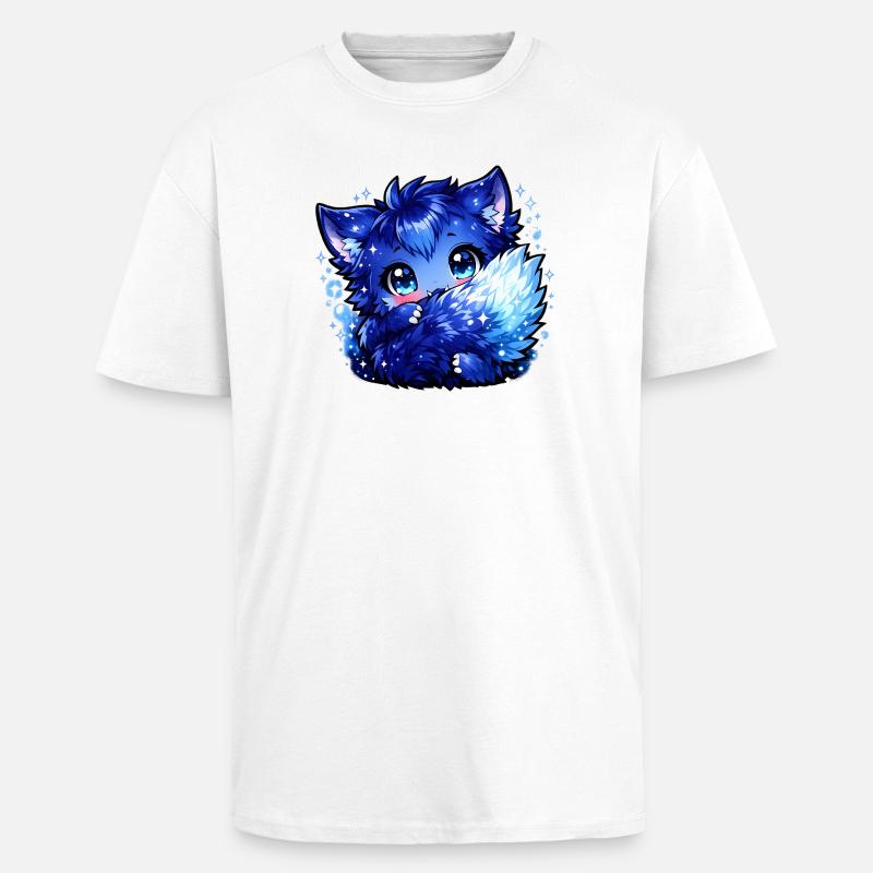 Blauer Eisfuchs Chibi-Design - Oversized Heavyweight Unisex T-Shirt - Weiß