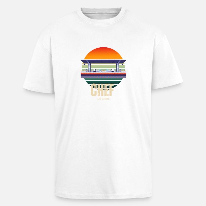 Station Master Retro Sunset Train - Oversized Heavyweight Unisex T-Shirt - Weiß