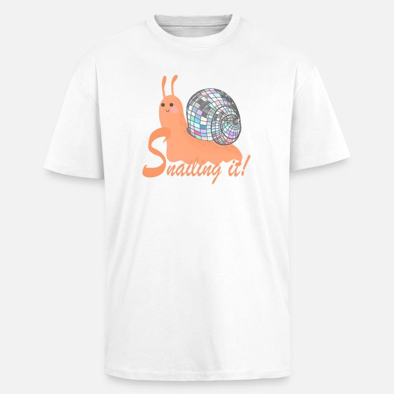 Snailing It! – Bunte Schnecke mit Disco-Kugel - Oversized Heavyweight Unisex T-Shirt - Weiß