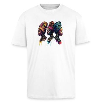 Icônes triples africaines de bandage - T-shirt unisexe oversize épais - blanc - Devant - Alina (178cm) & Michal (187cm)